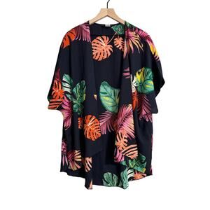 I. Joah Oversized Tropical Leaf Kimono  One Size